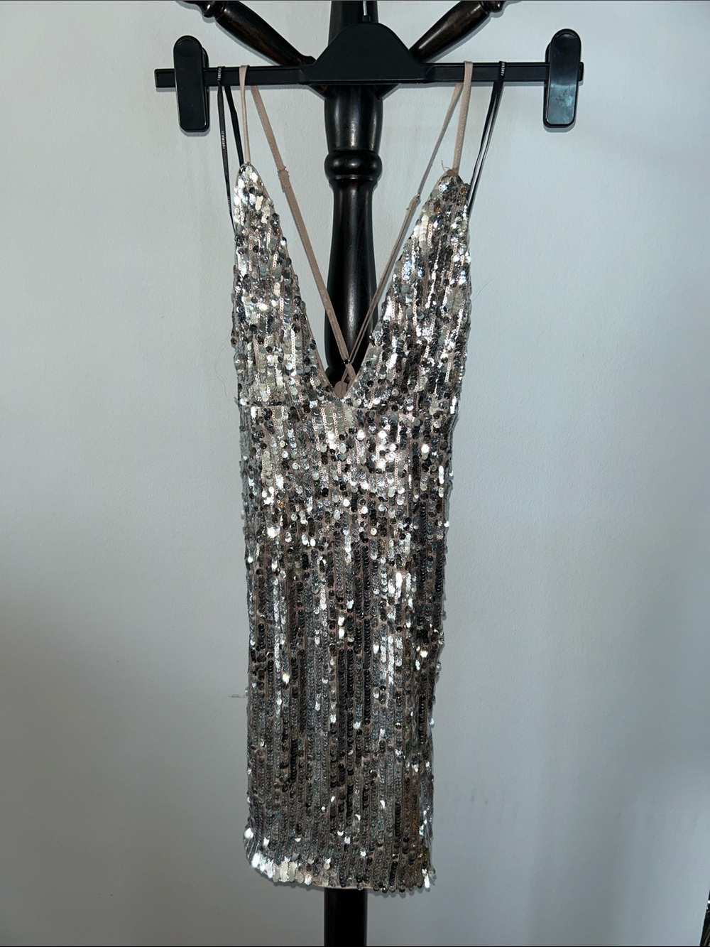 Forever 21 Silver Sequin Mini Dress with Strappy V-Neck 17.T
